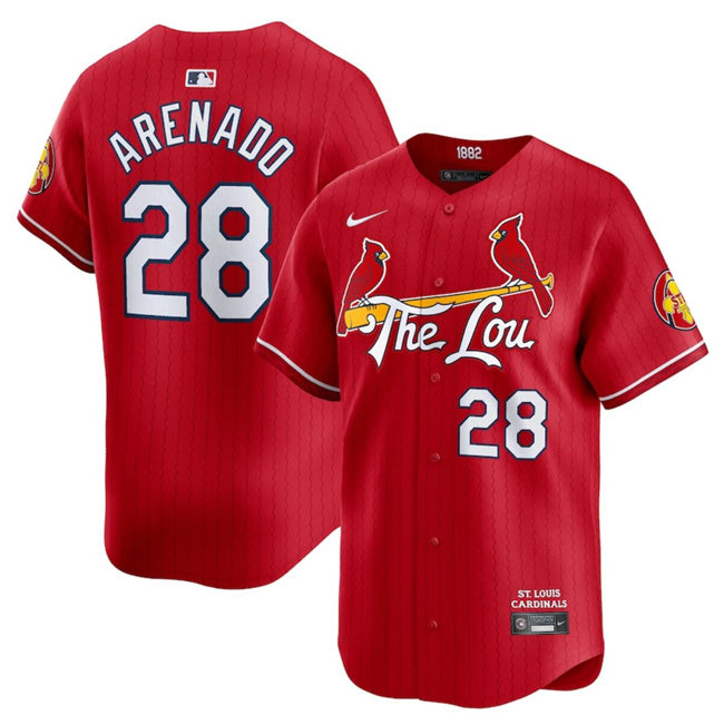 Custom Men’s St. Louis Cardinals #28 Nolan Arenado Red 2024 City Connect Limited Stitched Baseball Jersey