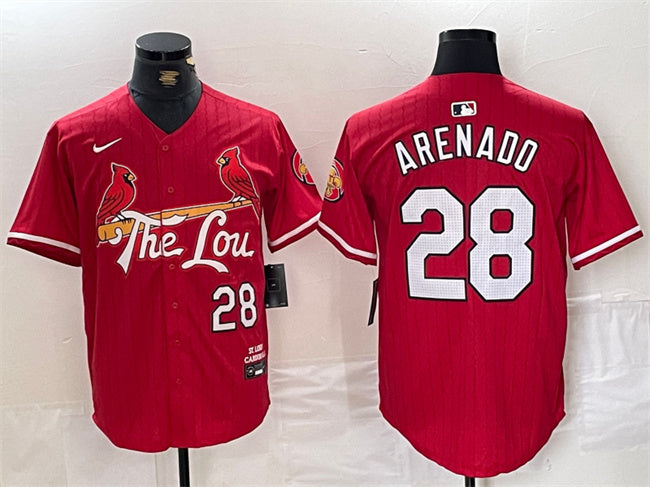 Custom Men’s St. Louis Cardinals #28 Nolan Arenado Red 2024 City Connect Stitched Baseball Jersey