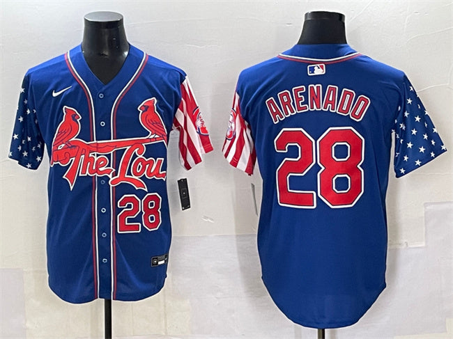 Custom Men’s St.Louis Cardinals #28 Nolan Arenado Royal Independence Day Vapor Premier Limited Stitched Baseball Jersey