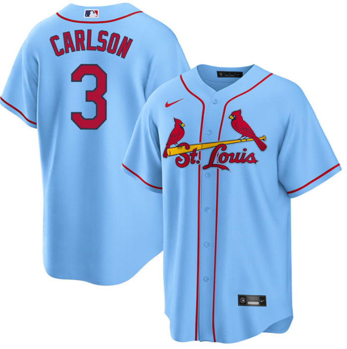 Custom Men’s St. Louis Cardinals #3 Dylan Carlson Blue Cool Base Stitched Jersey