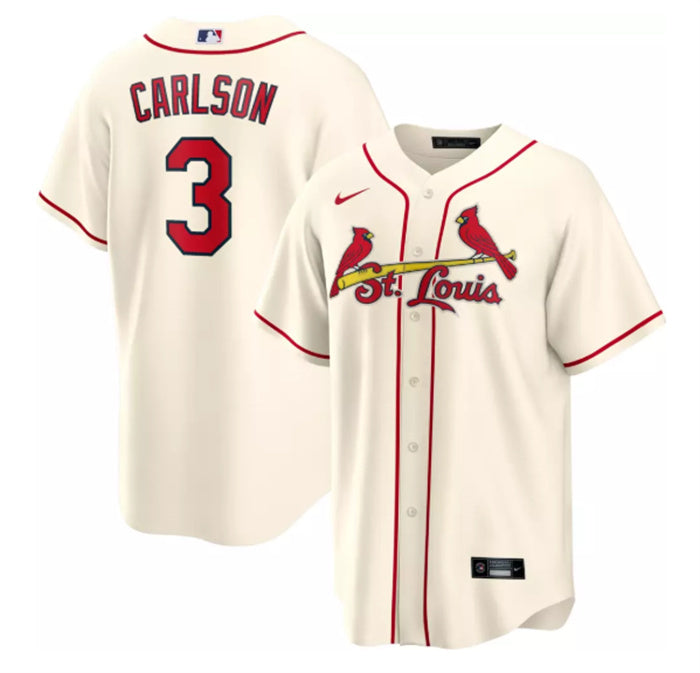 Custom Men’s St. Louis Cardinals #3 Dylan Carlson Cream Cool Base Stitched Jersey