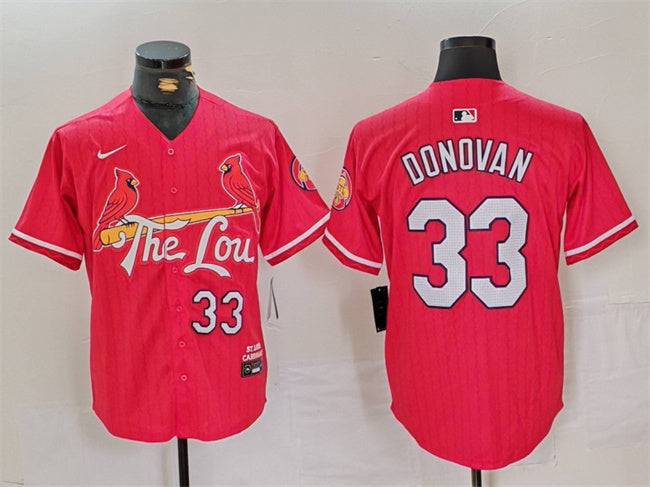 Custom Men’s St. Louis Cardinals #33 Brendan Donovan Red 2024 City Connect Stitched Baseball Jersey