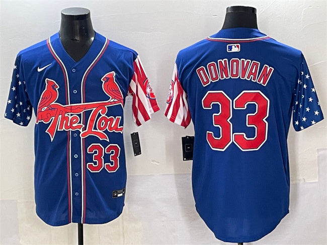 Custom Men’s St.Louis Cardinals #33 Brendan Donovan Royal Independence Day Vapor Premier Limited Stitched Baseball Jersey