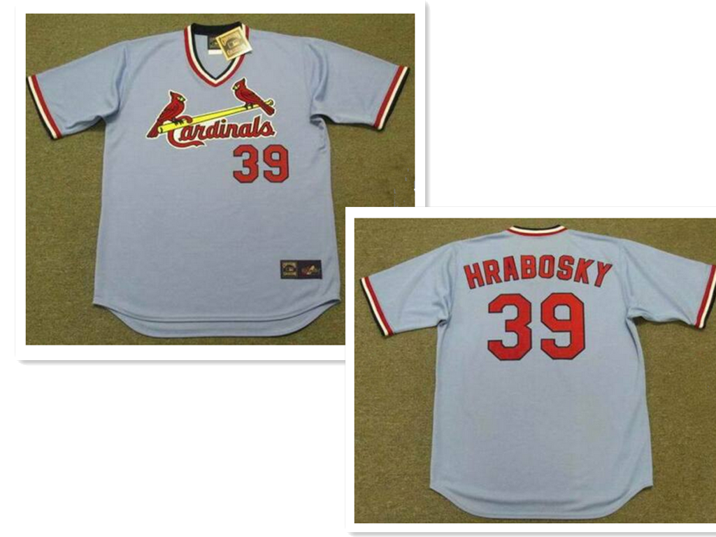 Custom Men’s St. Louis Cardinals #39 AL HRABOSKY 1975 Majestic Cooperstown Away Light Blue Jersey