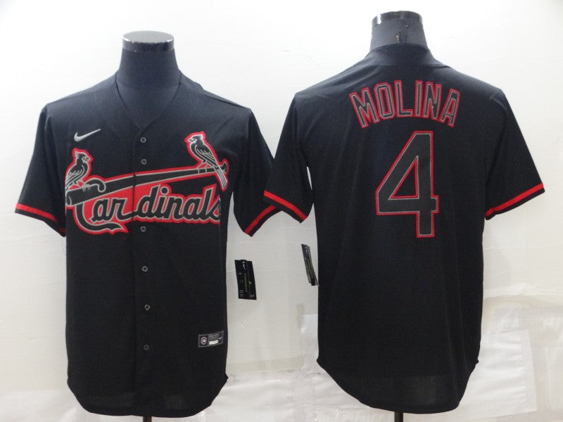 Custom Men’s St. Louis Cardinals #4 Yadier Molina Black Shadow Cool Base Stitched Jersey