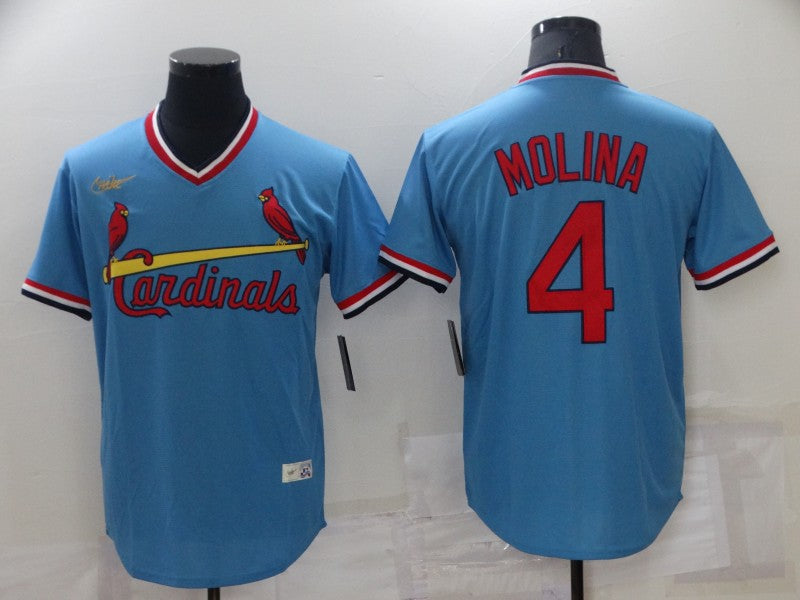 Custom Men’s St. Louis Cardinals #4 Yadier Molina Blue Cool Base Stitched Jersey