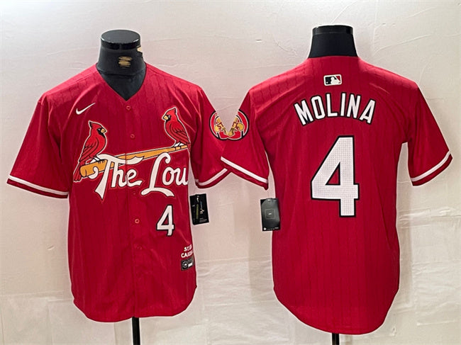 Custom Men’s St. Louis Cardinals #4 Yadier Molina Red 2024 City Connect Limited Stitched Baseball Jersey