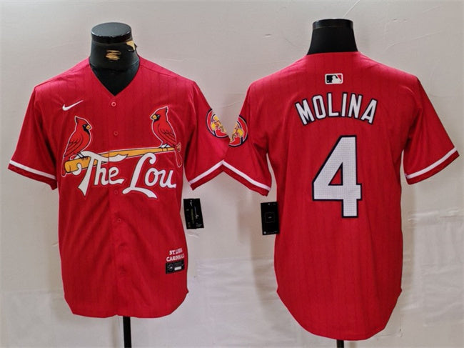 Custom Men’s St. Louis Cardinals #4 Yadier Molina Red 2024 City Connect Stitched Baseball Jersey