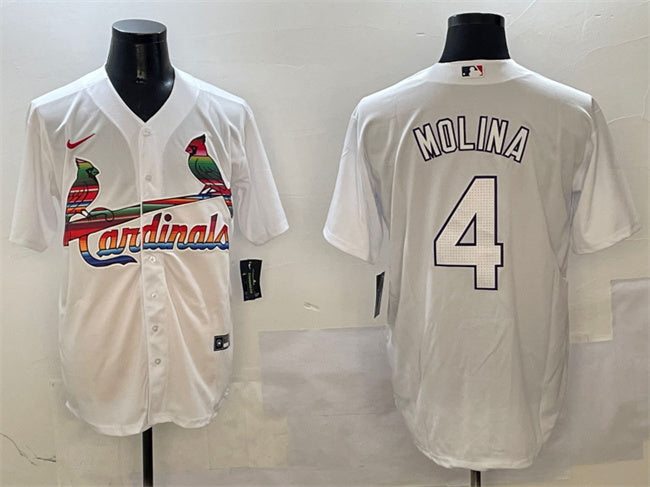 Custom Men’s St. Louis Cardinals #4 Yadier Molina White Cool Base Stitched Baseball Jersey