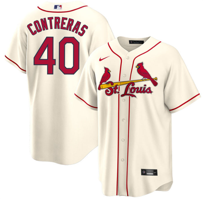 Custom Men’s St. Louis Cardinals #40 Willson Contreras Cream Cool Base Stitched Jersey