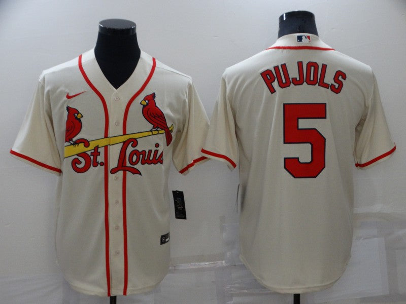 Custom Men’s St. Louis Cardinals #5 Albert Pujols Cream Cool Base Stitched Jersey