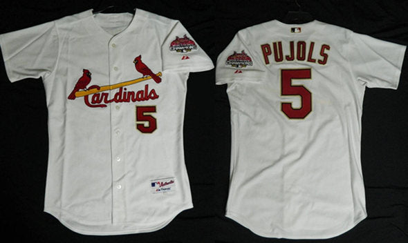 Custom Men’s St. Louis Cardinals #5 Albert Pujols White 2006 World Series Champions Gold Stitched Baseball Jersey