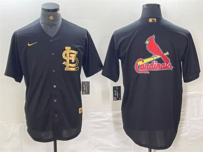 Custom Men’s St. Louis Cardinals Black Team Big Logo Cool Base Stitched Jersey 2