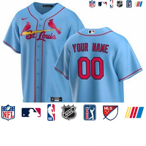 Custom Men’s St. Louis Cardinals Light Blue Alternate 2020 Replica Custom Jersey