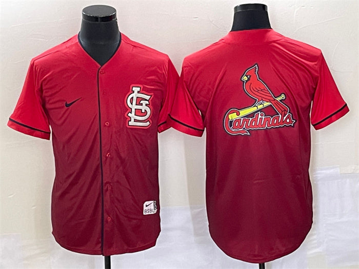 Custom Men’s St. Louis Cardinals Red Big Team Logo In Back Cool Base Drift Edition Stitched Jersey