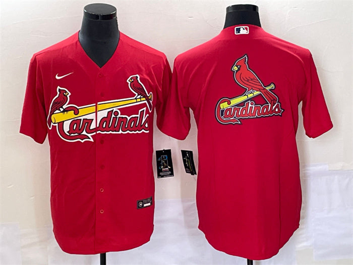 Custom Men’s St. Louis Cardinals Red Big Team Logo In Back Cool Base Stitched Jersey