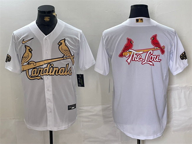 Custom Men’s St. Louis Cardinals Team Big Logo All-Star White Gold Stitched Baseball Jersey