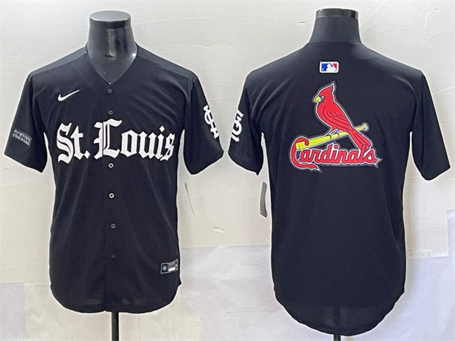 Custom Men’s St. Louis Cardinals Team Big Logo Black ‘Gothic Legacy Edition’ Vapor Premier Limited Stitched Baseball Jerseys
