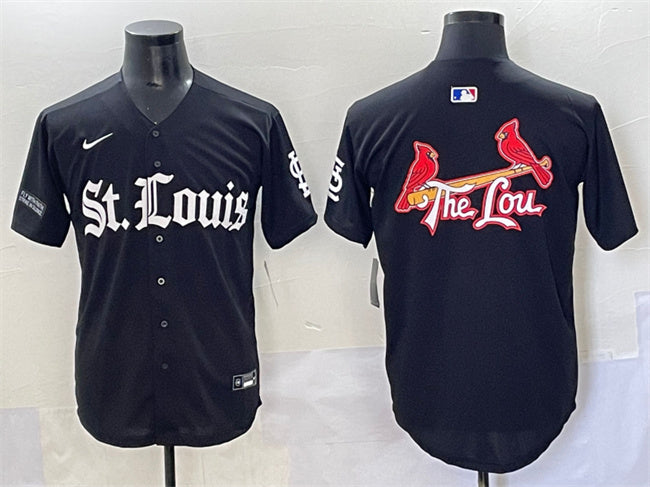 Custom Men’s St. Louis Cardinals Team Big Logo Black ‘Gothic Legacy Edition’ Vapor Premier Limited Stitched Baseball Jerseys