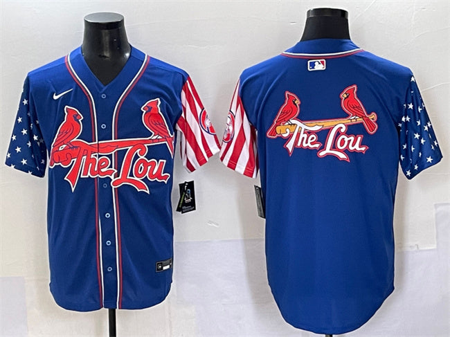 Custom Men’s St.Louis Cardinals Team Big Logo Royal Independence Day Vapor Premier Limited Stitched Baseball Jersey