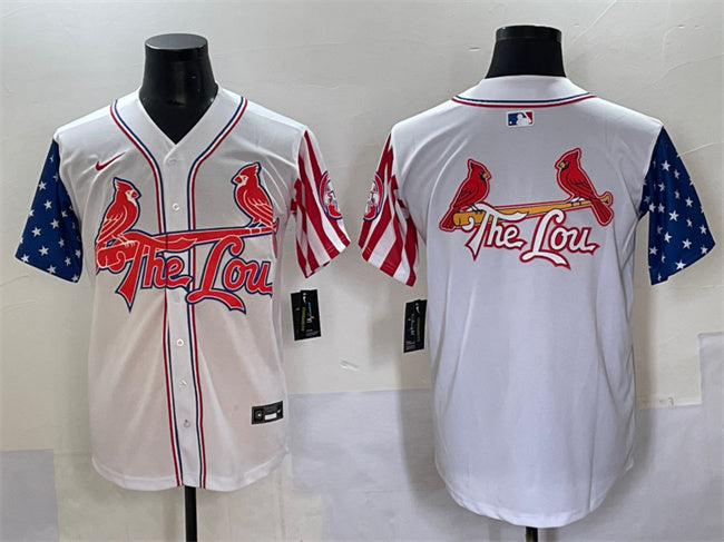 Custom Men’s St.Louis Cardinals Team Big Logo White Independence Day Vapor Premier Limited Stitched Baseball Jersey