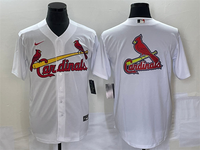 Custom Men’s St. Louis Cardinals White Big Team Logo In Back Cool Base Stitched Jersey