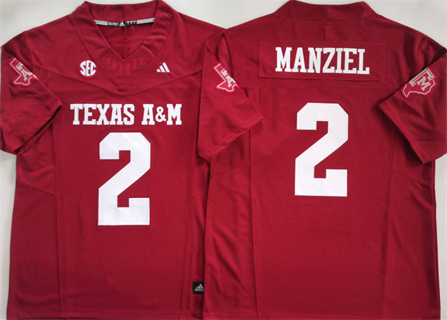 Custom Men’s Texas A&M Aggies Lions #2 Johnny Manziel Red 2025 F.U.S.E. Stitched Jersey