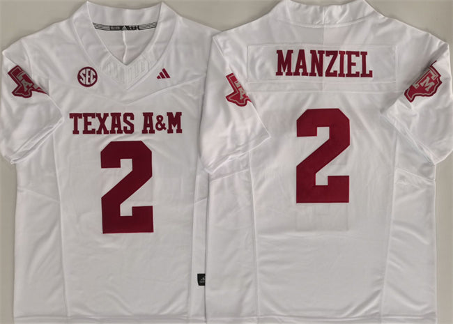 Custom Men’s Texas A&M Aggies Lions #2 Johnny Manziel White 2025 F.U.S.E. Stitched Jersey