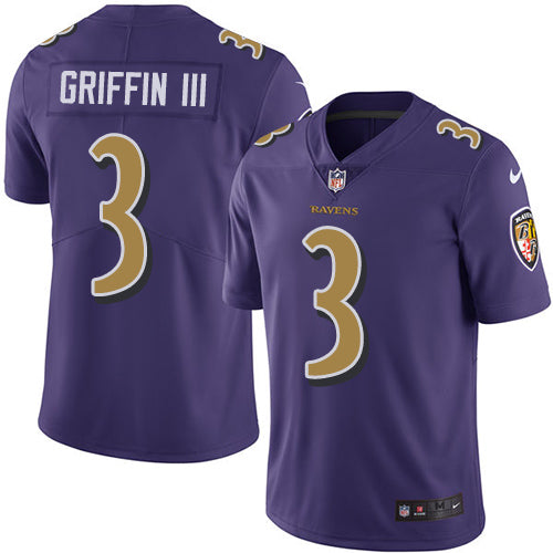 Custom Men NFL Baltimore Ravens #3 Robert Griffin III Limited Purple Rush Vapor Untouchable Jersey