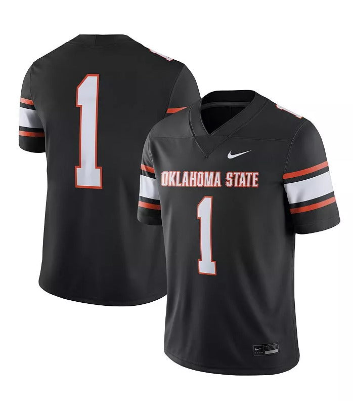Custom Men’s #1 Black Oklahoma State Cowboys Game Jersey