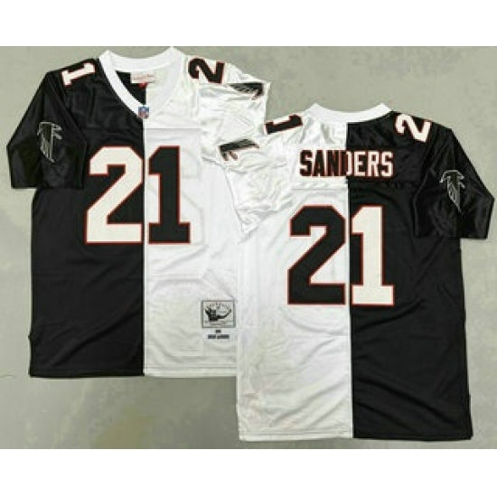 Custom Men’s Atlanta Falcons #21 Deion Sanders Black White Split 1992 Throwback Jersey