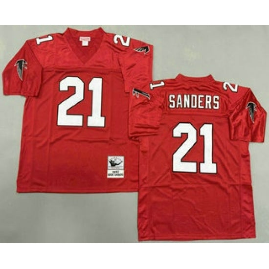 Custom Men’s Atlanta Falcons #21 Deion Sanders Red 1992 Throwback Jersey