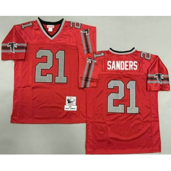 Custom Men’s Atlanta Falcons #21 Deion Sanders Red Grey 1992 Throwback Jersey