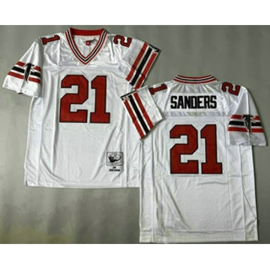 Custom Men’s Atlanta Falcons #21 Deion Sanders White 1989 Throwback Jersey