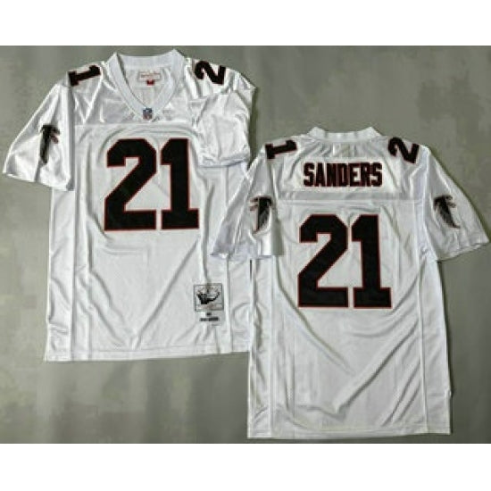 Custom Men’s Atlanta Falcons #21 Deion Sanders White 1992 Throwback Jersey