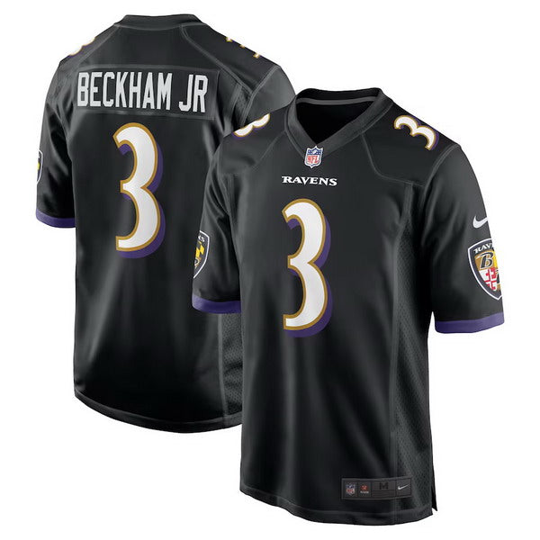 Custom Men’s Baltimore Ravens #3 Odell Beckham Jr. Black Alternate Game Jersey