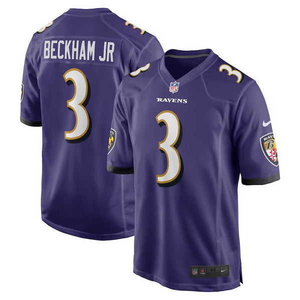 Custom Men’s Baltimore Ravens #3 Odell Beckham Jr. Purple Game Jersey