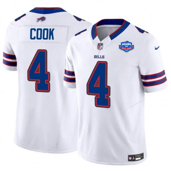 Custom Men’s Buffalo Bills #4 James Cook White 2025 F.U.S.E. With Farewell Vapor Untouchable Limited Football Stitched Jersey
