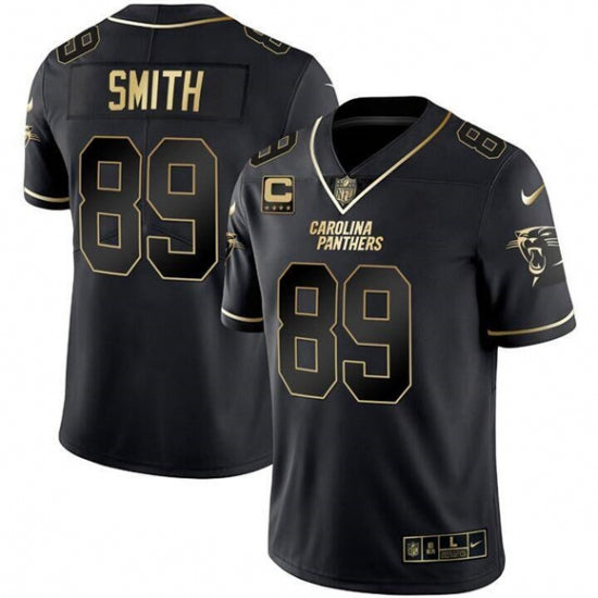 Custom Men’s Carolina Panthers #89 Steve Smith Black Gold With 4-Star C Vapor Limited Football Stitched Jersey