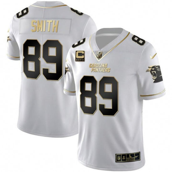 Custom Men’s Carolina Panthers #89 Steve Smith White Gold With 4-Star C Vapor Limited Football Stitched Jersey