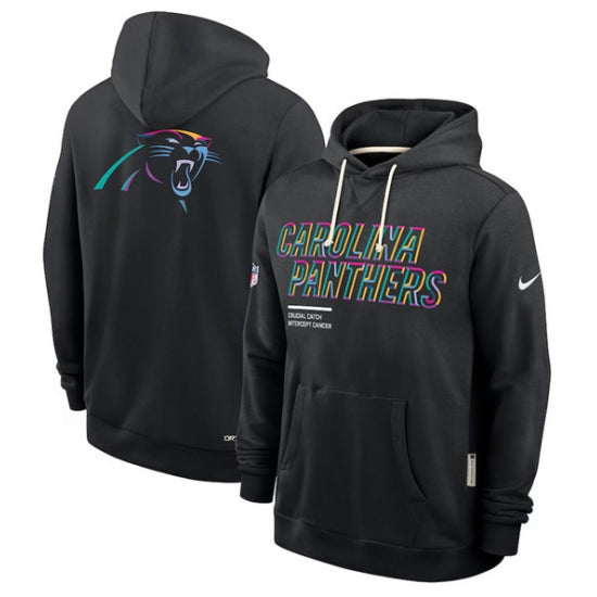 Custom Men’s Carolina Panthers Black 2025 Crucial Catch Dri-FIT Hoodie