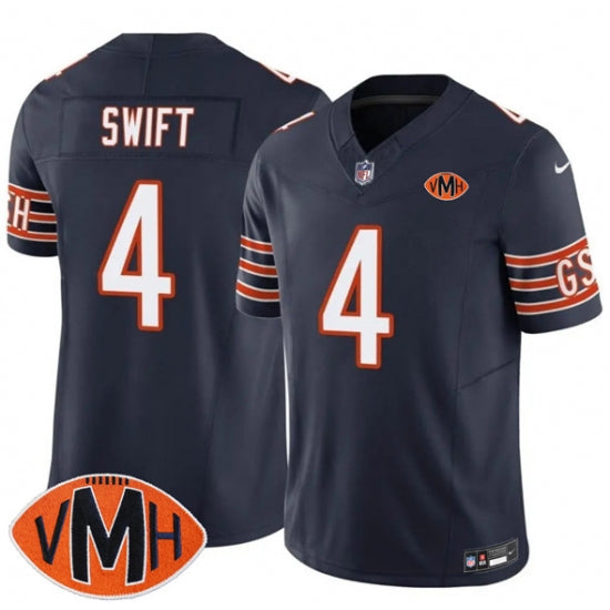 Custom Men’s Chicago Bears #4 D’Andre Swift Navy 2025 F.U.S.E. With Illinois and VMH Vapor Untouchable Limited Football Stitched Jersey