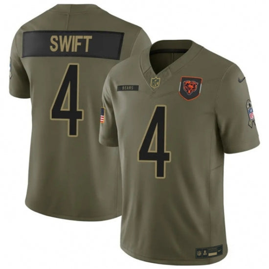 Custom Men’s Chicago Bears #4 D’Andre Swift Olive 2025 F.U.S.E. Salute to Service Limited Football Stitched Jersey