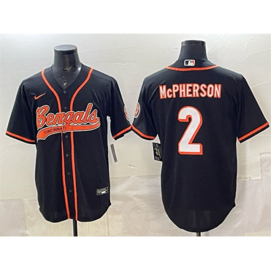 Custom Men’s Cincinnati Bengals #2 Evan McPherson Black With Cool Base Stitched Baseball Jersey