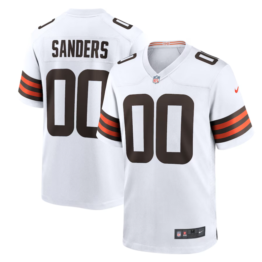 Custom Men’s Cleveland Browns #00 Shedeur Sanders White 2025 NFL Draft Game Jersey