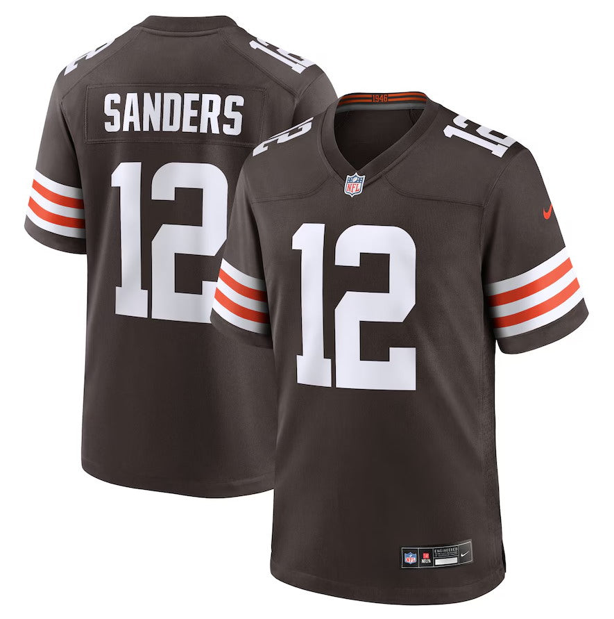 Custom Men’s Cleveland Browns #12 Shedeur Sanders Brown 2025 NFL Draft Game Jersey