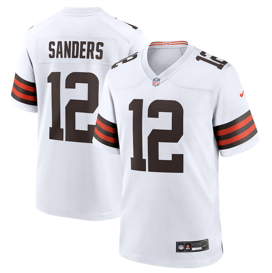 Custom Men’s Cleveland Browns #12 Shedeur Sanders White 2025 NFL Draft Game Jersey