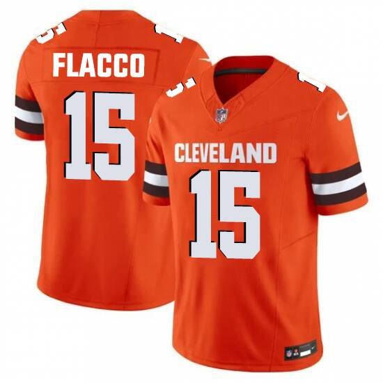 Custom Men’s Cleveland Browns #15 Flacco Orange 2025 Vapor Limited Football Stitched Jersey