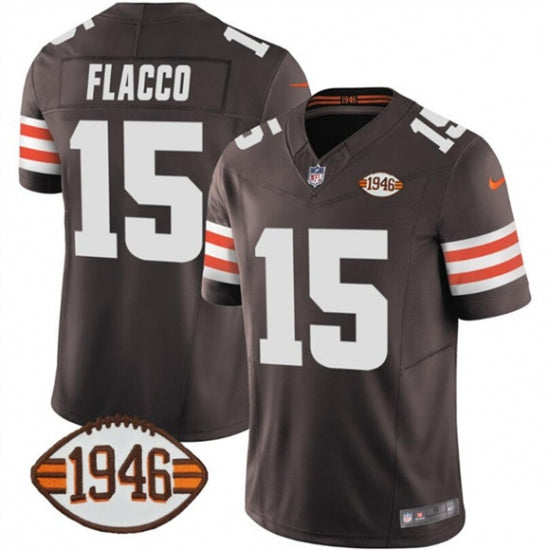 Custom Men’s Cleveland Browns #15 Joe Flacco Brown 2025 F.U.S.E. With 1946 75th Anniversary Vapor Limited Football Stitched Jersey