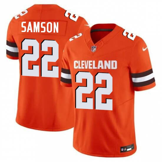Custom Men’s Cleveland Browns #22 Samson Orange 2025 Vapor Limited Football Stitched Jersey